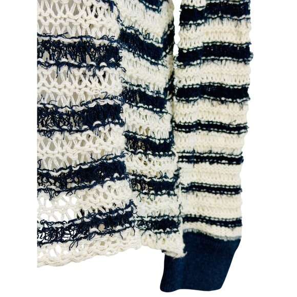 NWT Free People Navy White Striped Soft Knit Lace Up Sweater | Coastal Boho Prep - Picture 6 of 16